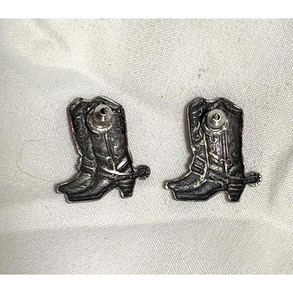 Vintage Silver Texas Cowboy Cowgirl Boot Earrings Studs Post Metal - Picture 3 of 5